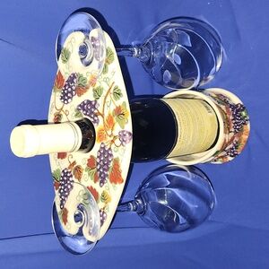 Sierra Wine Grapes Design Ceramic Holder and Caddy WINE AND GLASSES NOT INCLUDED